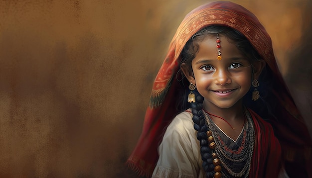 Ilustración de niña india por IA generativa