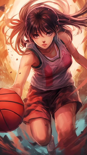 ilustración de niña jugando baloncesto