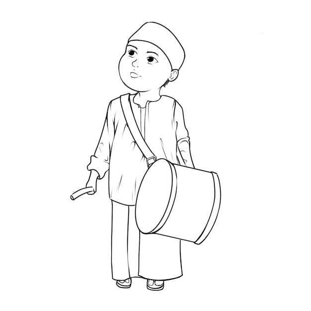 Ilustración de una niña musulmana adorando en el mes de Ramadán orando con las manos levantadas