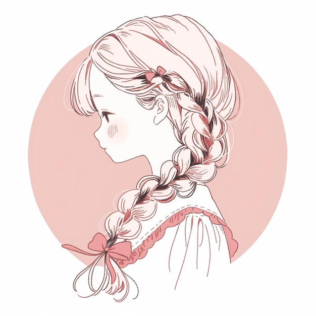 Foto ilustración de una niña con trenzas y un lazo en el cabello ai generativo