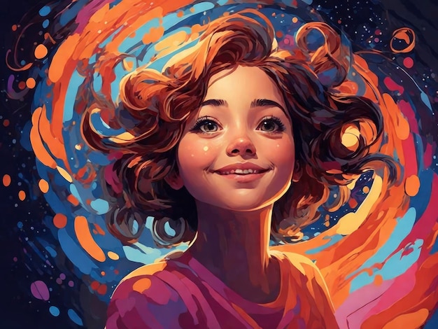 ilustración, de, un, niña