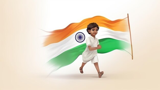 Ilustración de niño con bandera india para el Día de la Independencia India y día de la república Ai generativo