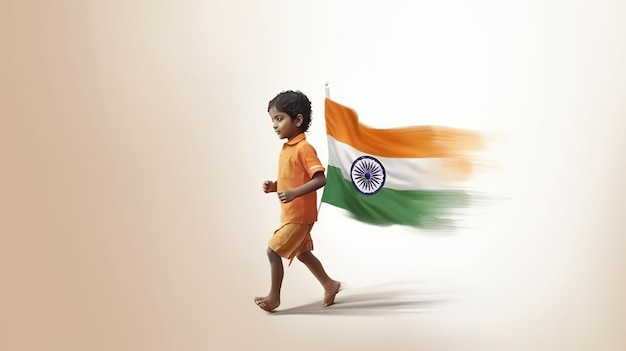 Ilustración de niño con bandera india para el Día de la Independencia India y día de la república Ai generativo