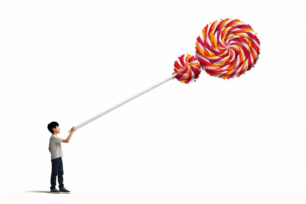 Ilustración de un niño chino con un caramelo enorme en su mano