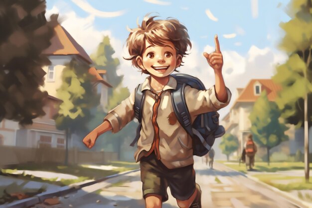 Foto ilustración de un niño feliz de vuelta a la escuela