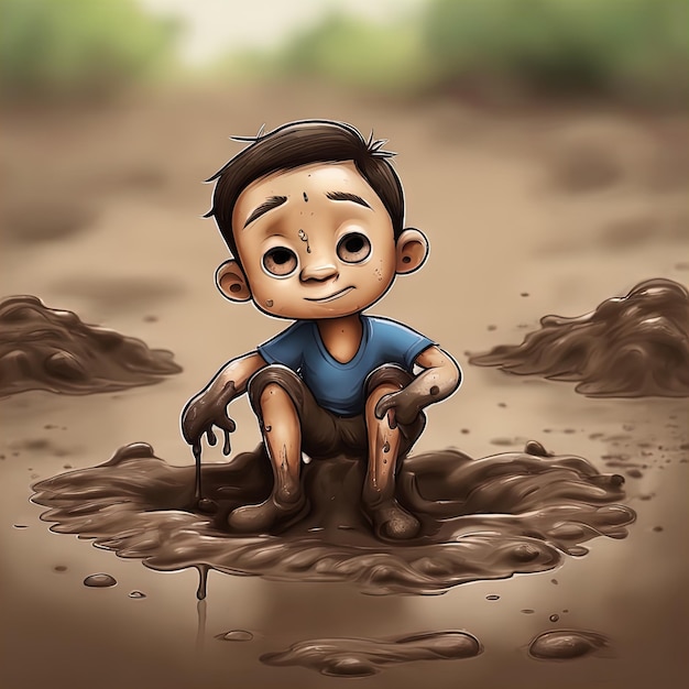 ilustración de un niño indio jugando en el barro ilustración de dibujos animados de un lindo bebé jugando en el