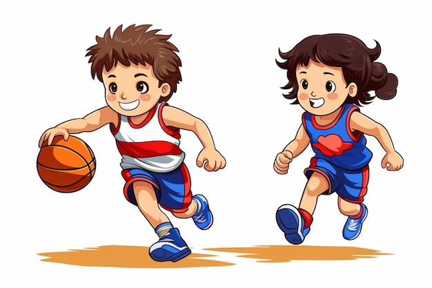 Ilustración de un niño jugando al baloncesto