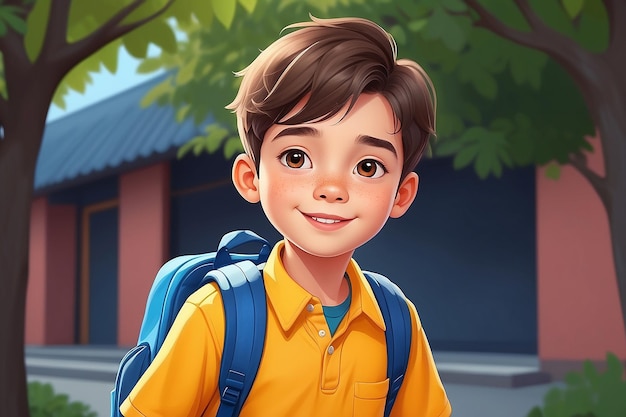 Ilustración de un niño lindo que va a la escuela