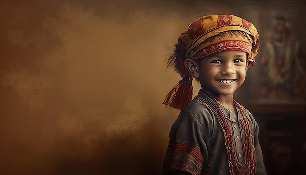Ilustración de niño pequeño indio por Ai generativo