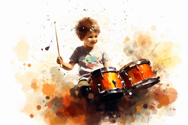 Ilustración de un niño tocando el tambor