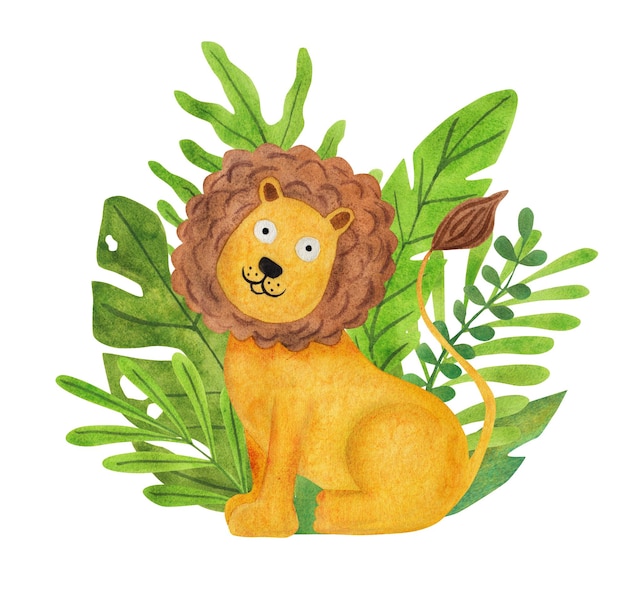 Ilustración de niños león Composición de acuarela