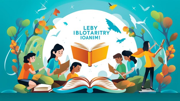 Foto ilustración de niños leyendo libros