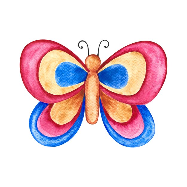 Ilustración para niños de mariposa Elemento decorativo Acuarela hecha a mano Aislado