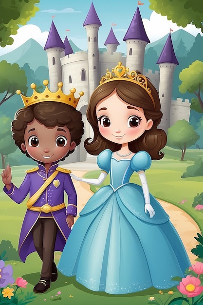 Foto ilustración de los niños stickman vestidos como un príncipe y una princesa