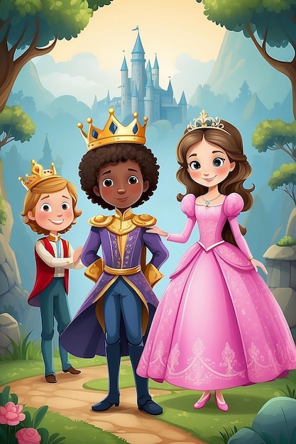 Ilustración de los niños Stickman vestidos como un príncipe y una princesa