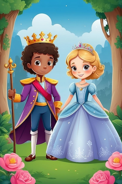 Ilustración de los niños Stickman vestidos como un príncipe y una princesa
