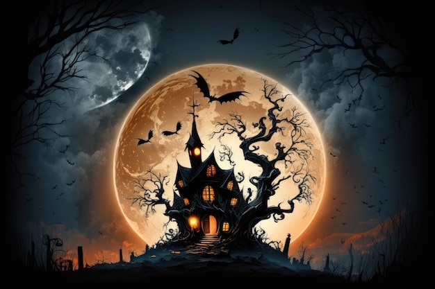 Ilustración de noche de luna llena de halloween