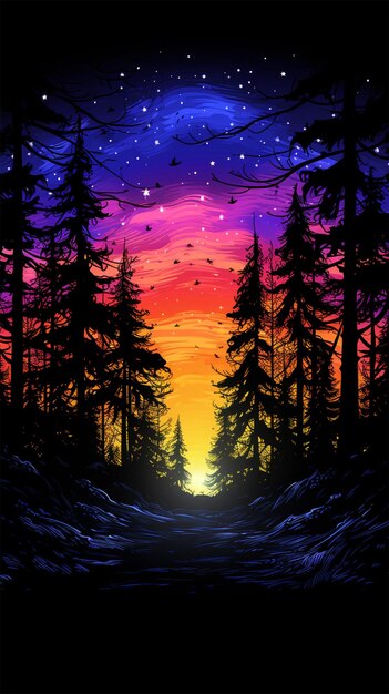 Ilustración de la noche en el paisaje natural