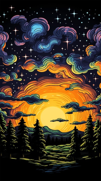 Ilustración de la noche en el paisaje natural