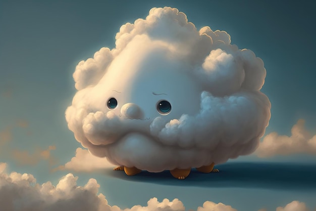 Ilustración de nube adorablemente dibujada en una caricatura y arte digital