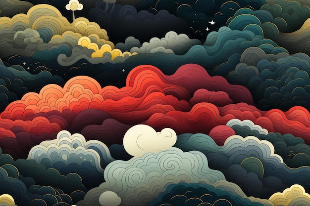 una ilustración de nubes y nubes en el cielo