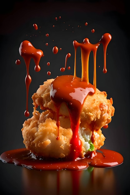 Ilustración de nugget de pollo con salsa roja