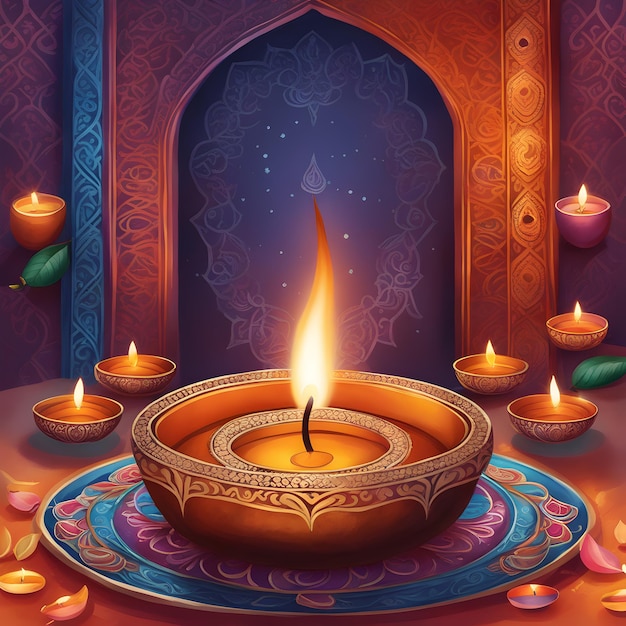 Foto ilustración o tarjeta de felicitación para el feliz fondo de vacaciones del festival de diwali