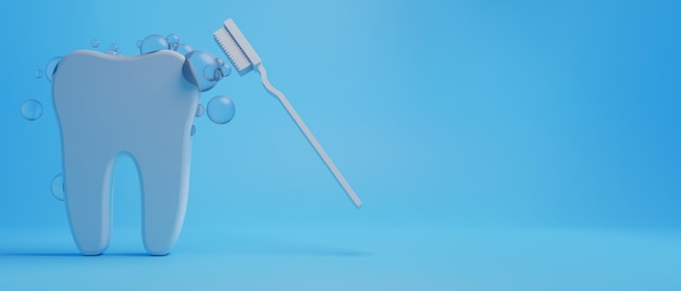 Foto ilustración de objeto 3d para el diente del dentista con herramientas de atención médica para el negocio de la clínica dental y el hospital