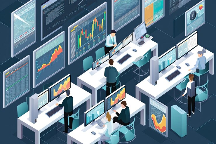 Foto ilustración de la oficina de la empresa financiera ia generativa