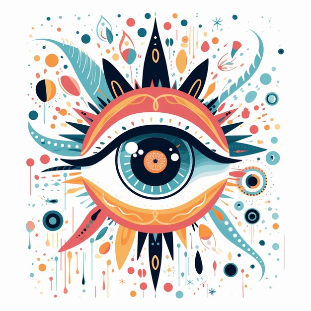 Foto ilustración de un ojo con un patrón y un sol generativo ai