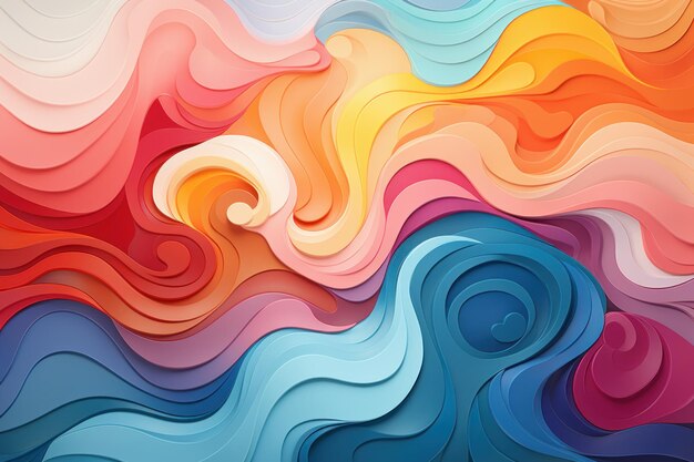 Ilustración de olas con arte digital moderno abstractamente colorido con formas geométricas mezcladas