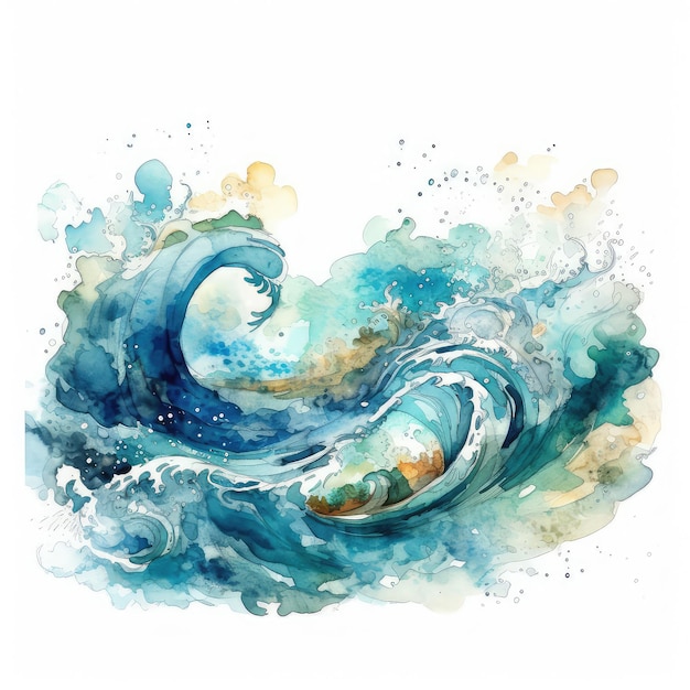 Ilustración de olas dibujada a mano en acuarela