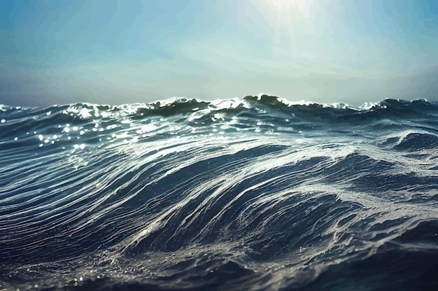 Foto ilustración de las olas del mar rodando en el océano