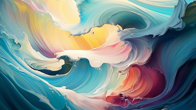Ilustración de las olas marinas durante el amanecer Arte marino abstracto en colores turquesa y cálidos