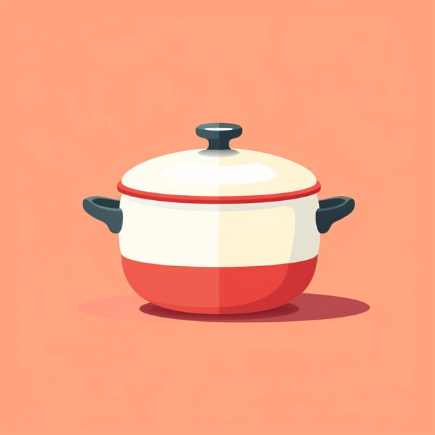 Ilustración de una olla con una tapa en un fondo rosado