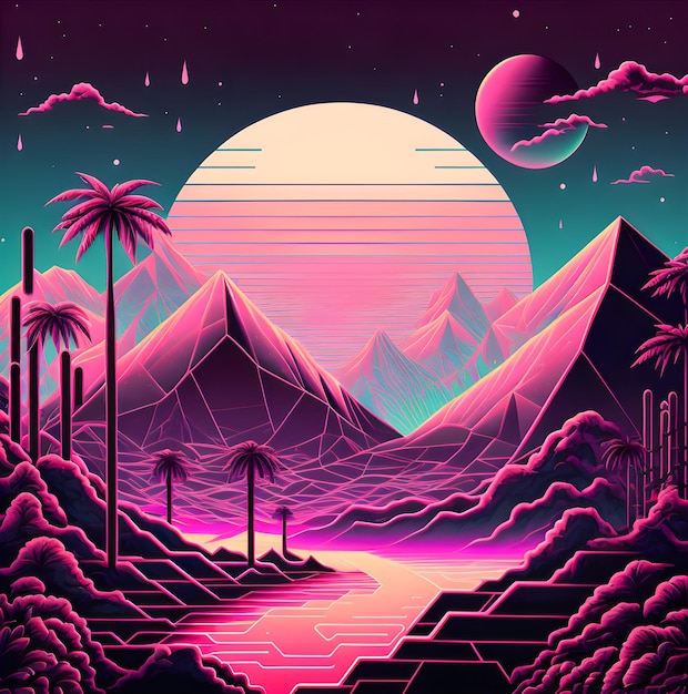 Ilustración de onda sintética de fondo retro vaporwave