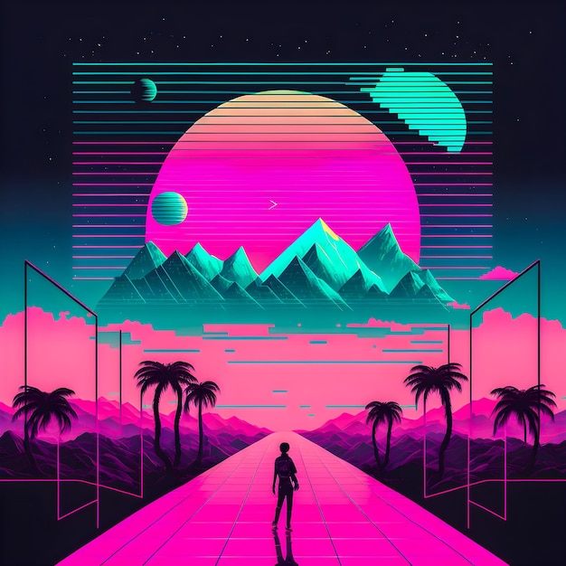 Foto ilustración de onda sintética de fondo retro vaporwave