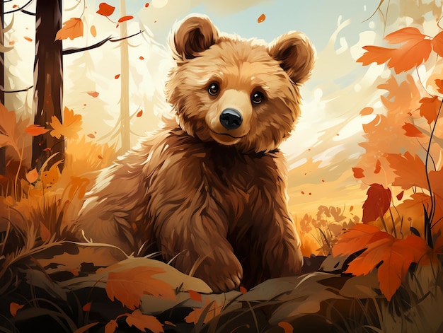 Ilustración de oso con fondo de bosque