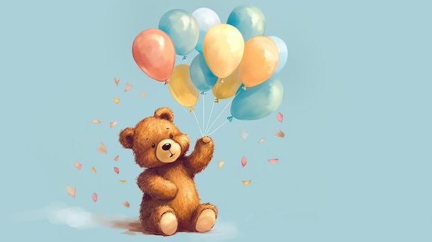 Ilustración de oso de peluche con globos AI generativa AI generativa