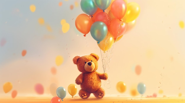 Ilustración de oso de peluche con globos AI generativa AI generativa