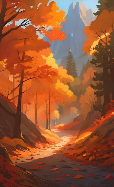 Ilustración del otoño en las montañas.