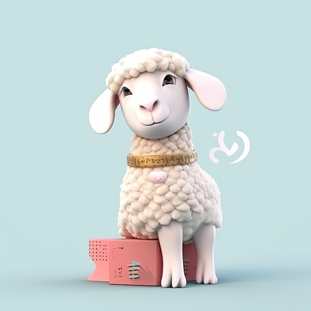 Ilustración de ovejas en 3D del póster de saludo de Eid Al Adha generado por IA