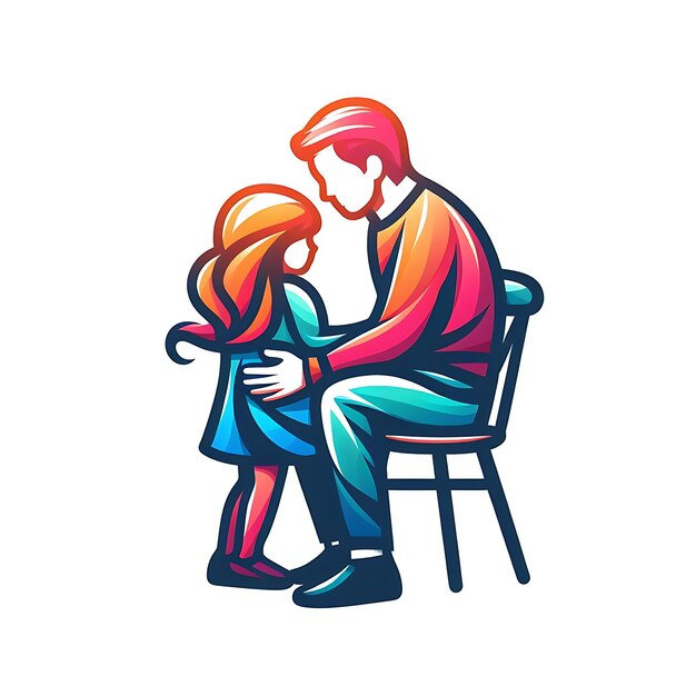 Ilustración de un padre con su hija pequeña en una expedición Concepto del día del padre Los padres aman las relaciones entre el padre y el hijo