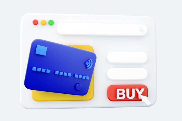 Ilustración de página web de procesamiento 3D Icono de tarjeta de crédito Icono de tarjeta de banco de página web de procesamiento 3D aislado