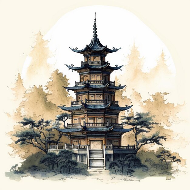 Ilustración de una pagoda china