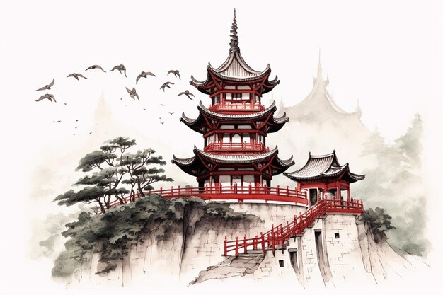 Ilustración de una pagoda china