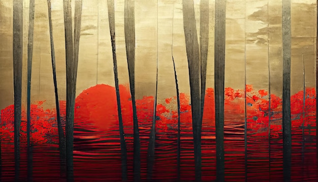 Foto ilustración de paisaje abstracto oriental estilo de pintura de lavado de acuarela japonesa ilustración 3d