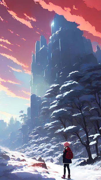 Ilustración de paisaje de anime de paisaje de invierno