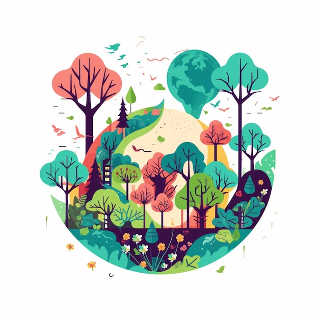 Ilustración de un paisaje con árboles generativos ai