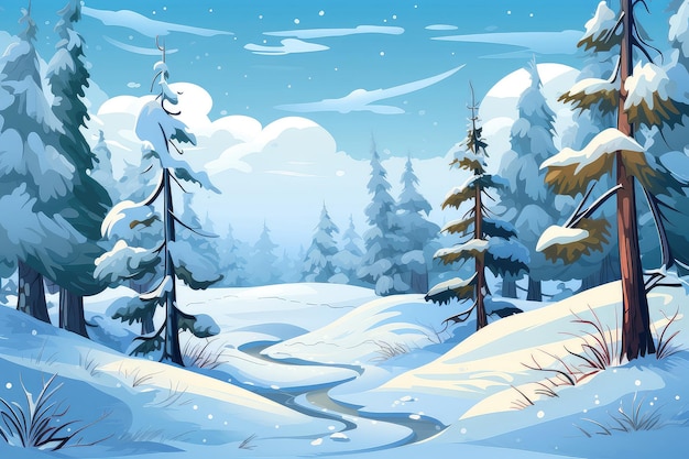 Ilustración de paisaje de bosque de invierno